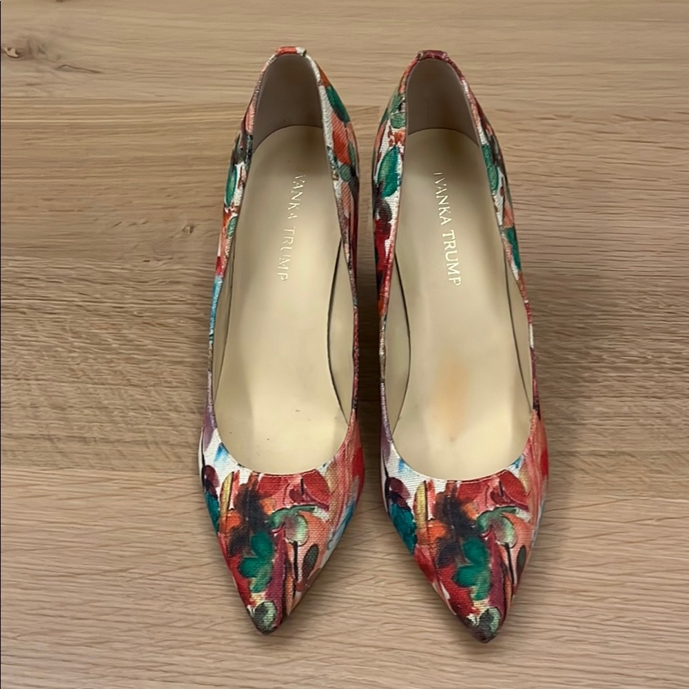 Ivanka Trump Red and Green Floral Heels